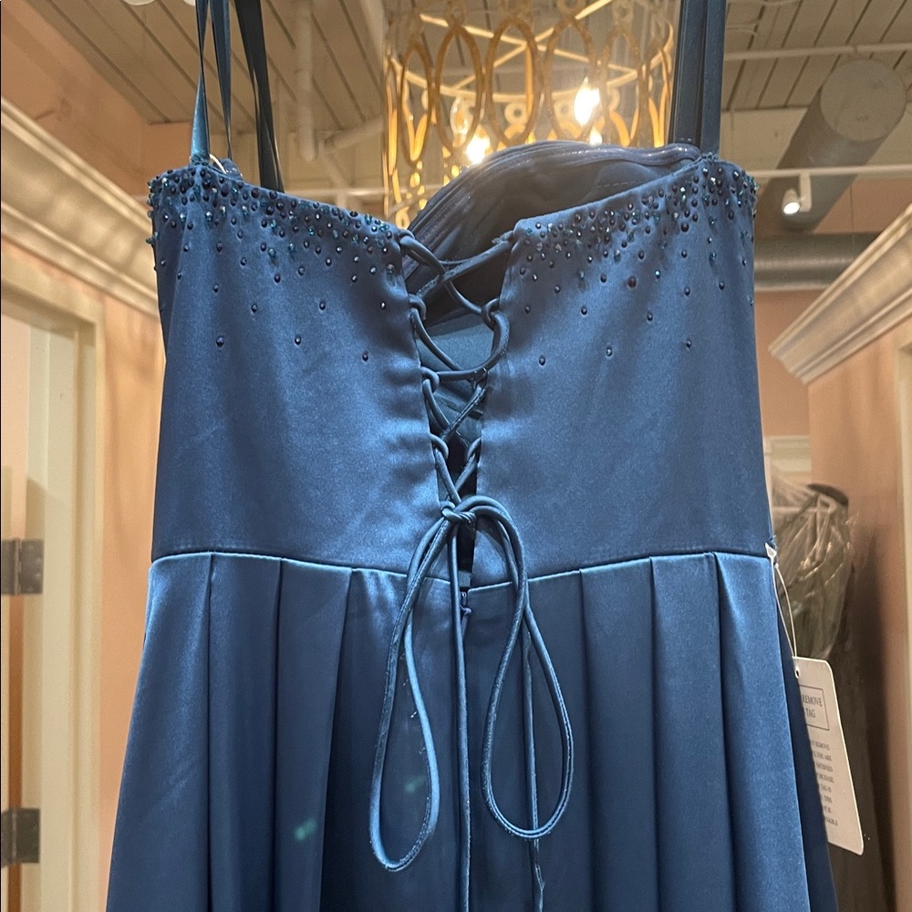 NEW Teal Beaded Satin Strapless Ballgown Size 4 - Picture 8 of 9